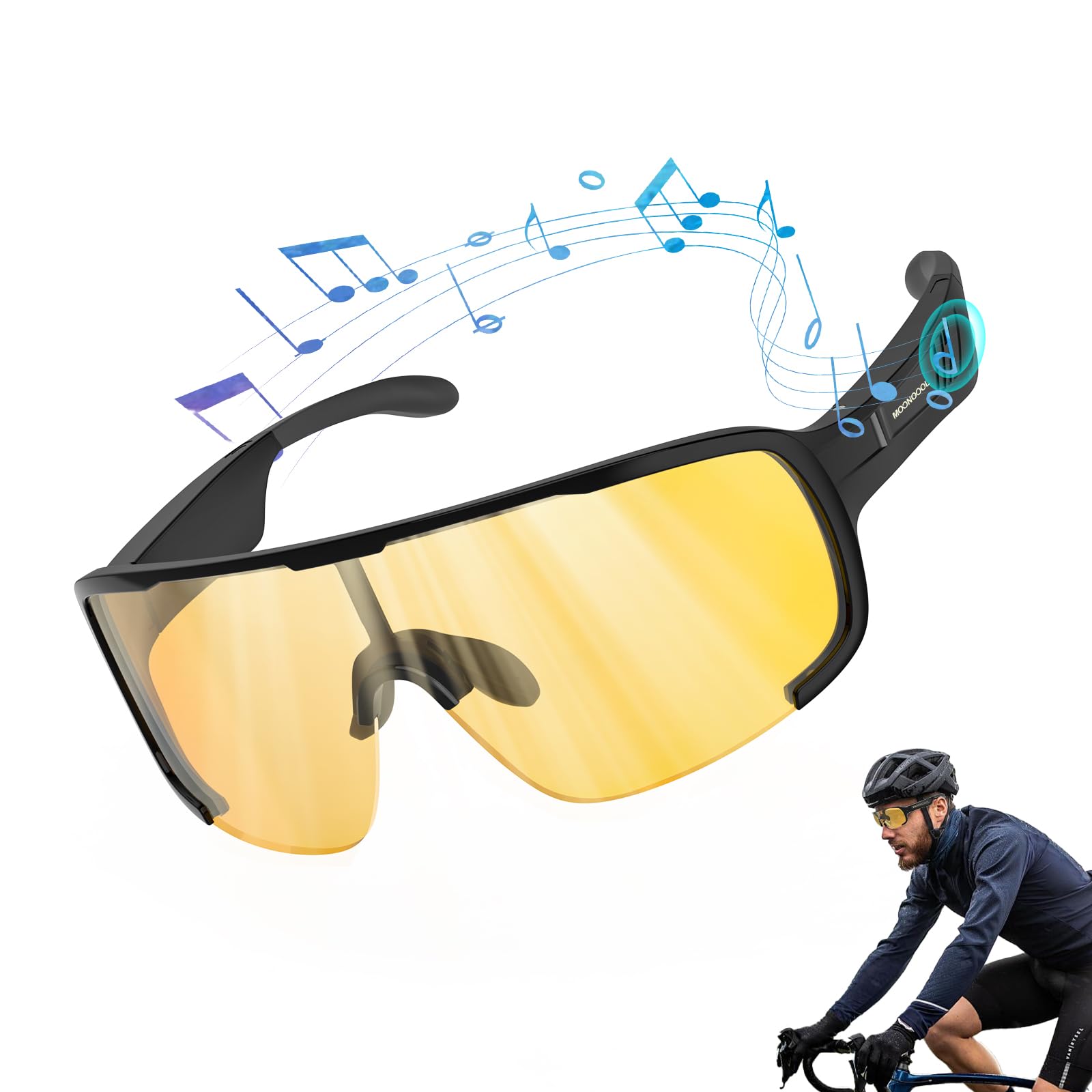MOONCOOL Gafas de Ciclismo con Bluetooth para Mujer y Hombre, TR90, Ligeras, con Protección UV400, IPX6, Gafas Deportivas con Clip para Fuerza Visual para MTB, Correr, Montañismo, Pesca y Caza