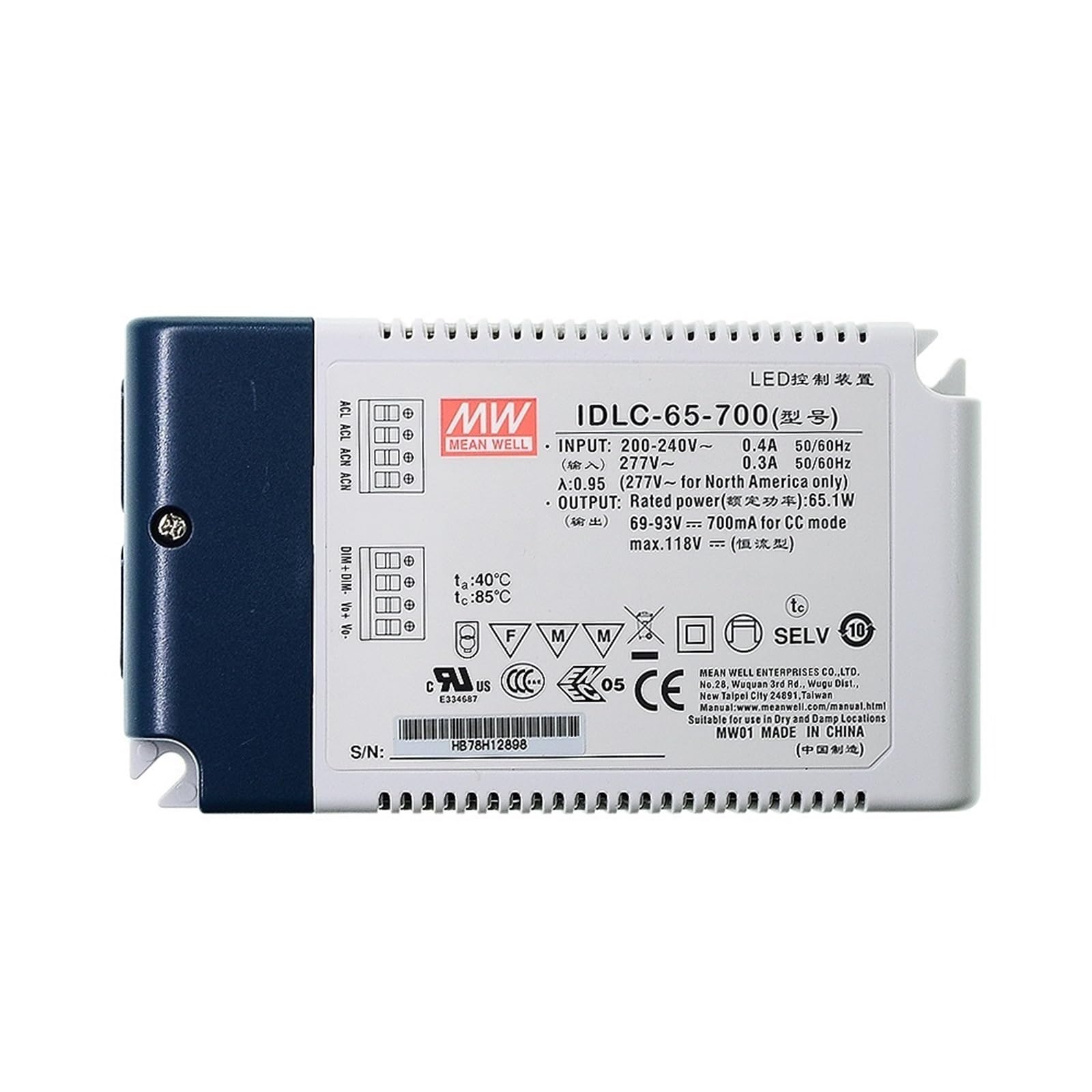 FCARUMIQP IDLC-65-700 65W 69-93V 700mA Dimming LED Driver Flicker Free Constant Current Dimmable Power Supply