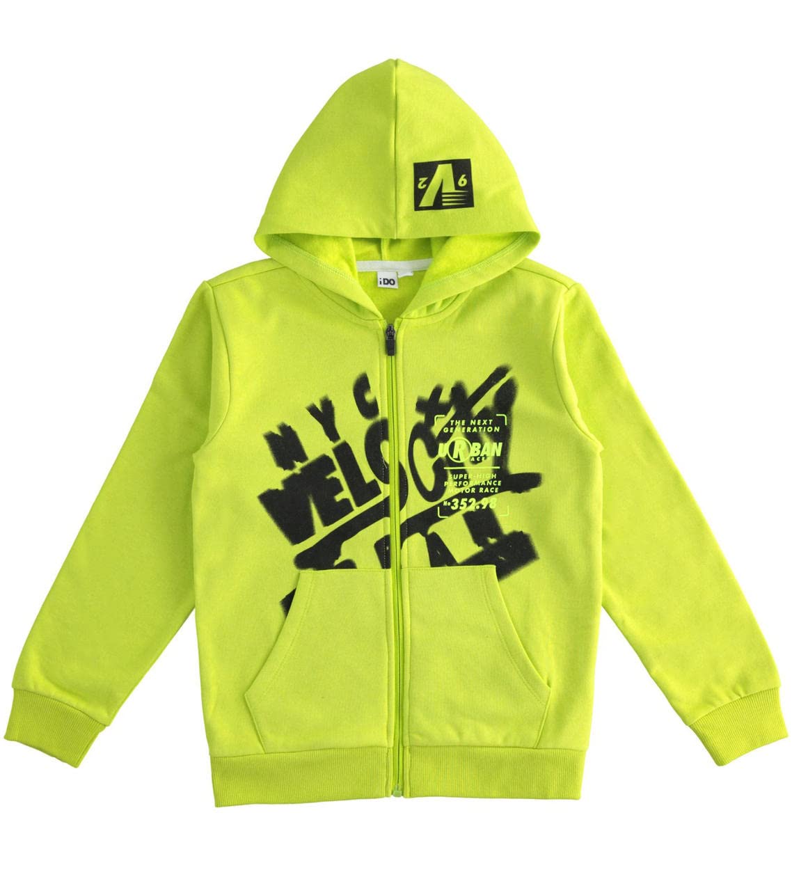 IDO Felpa Invernale Ragazzo 14 Anni - 164 cm con Zip e Cappuccio Color Verde Fluo