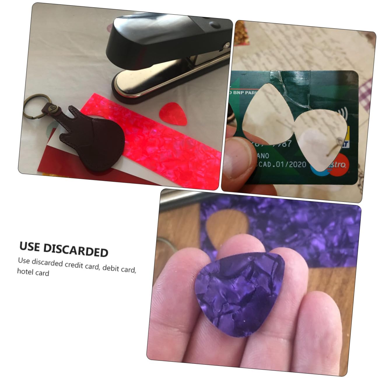 Gitarrenplektrum Stanzer aus Legierung mit Elastischer Feder zum Selbermachen und Schneiden von Gitarrenpicks für Selbstgemacht Gitarrenzubehör Schwarz Zufällige Farbe