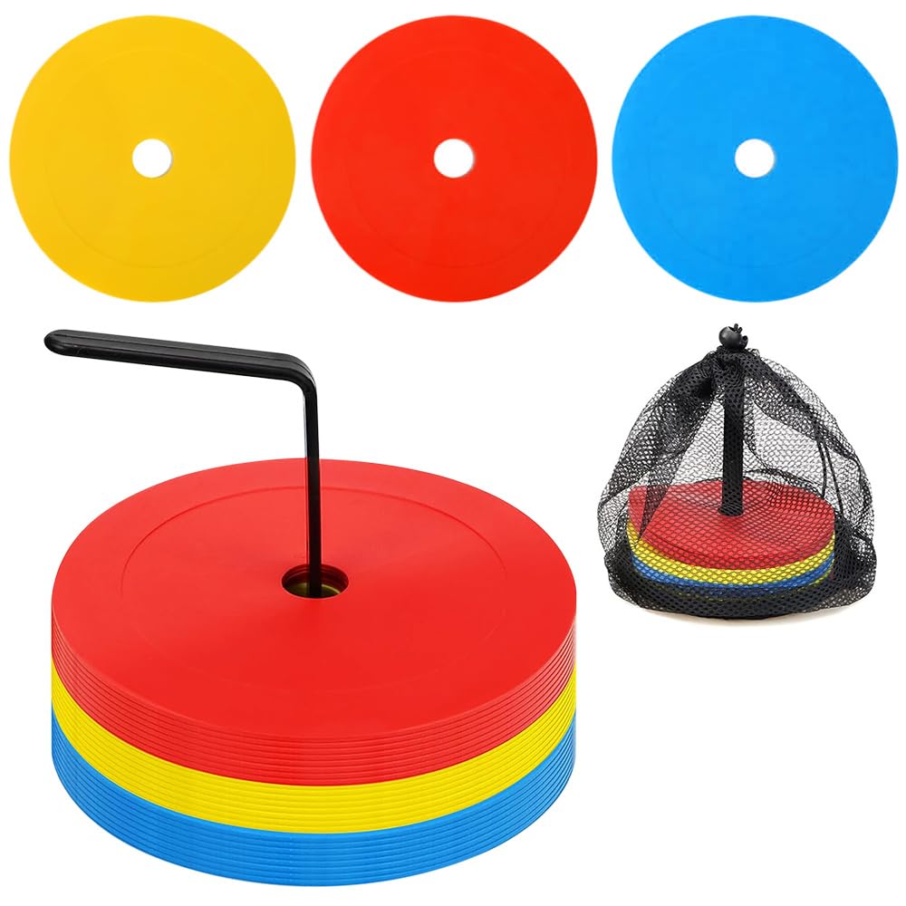 24 Pezzi Cinesini Piatti Allenamento 15cm, Coni Piatti Colorati, Antiscivolo con Supporto per Riporre, Attrezzatura Allenamento di Agilità e velocità, per Calcio, Basket, Pallamano e Altro