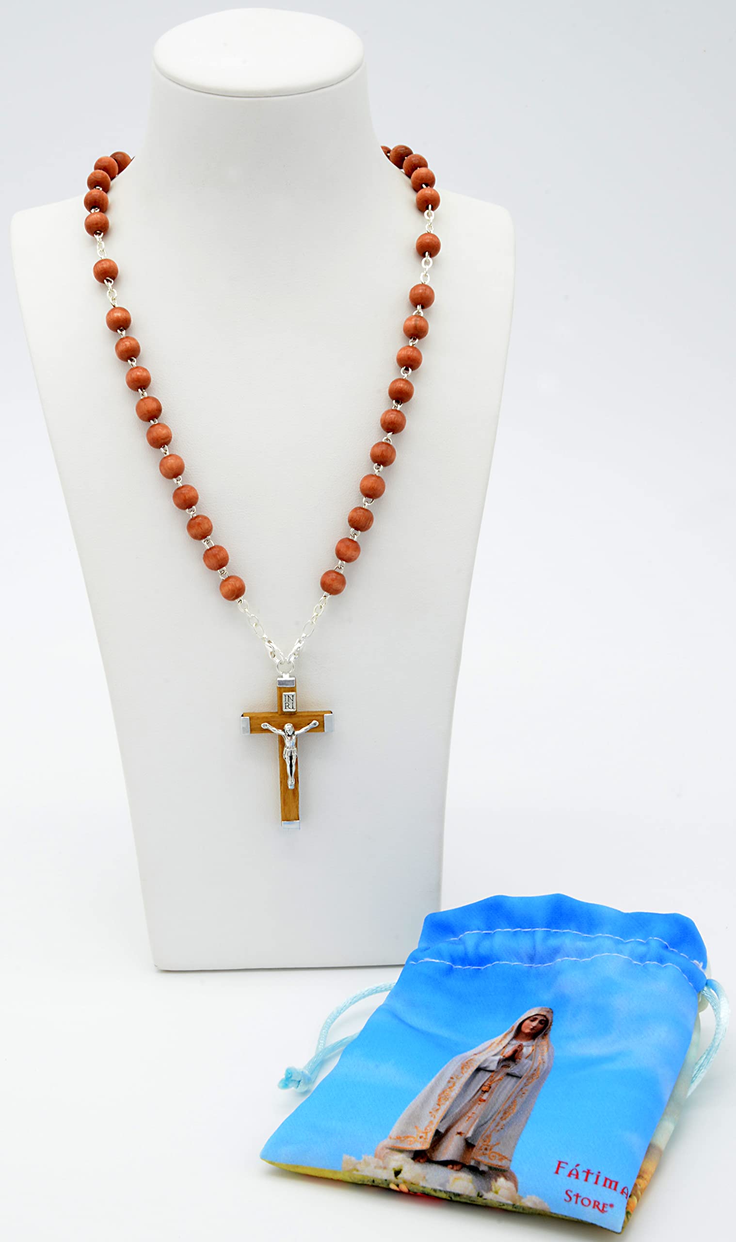 Rosario In Legno Nero Convertibile In Collana – Con Medaglia Madonna Di Fatima E Sacchetto Regalo - 3