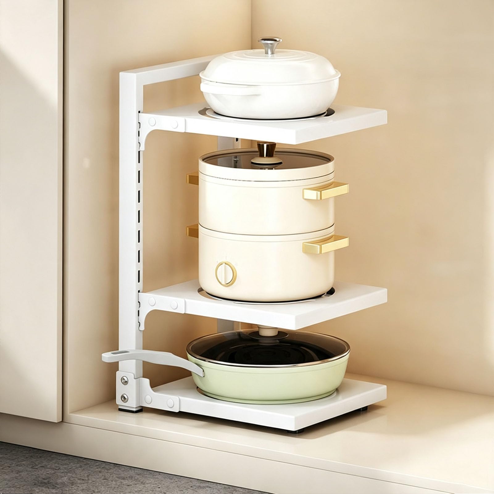 Organizzatore per Pentole e Padelle sotto Il Mobile | Supporto Autoportante Per Stoviglie, Struttura Salva‑spazio per Tenere In Ordine La Superficie Della Tua Cucina
