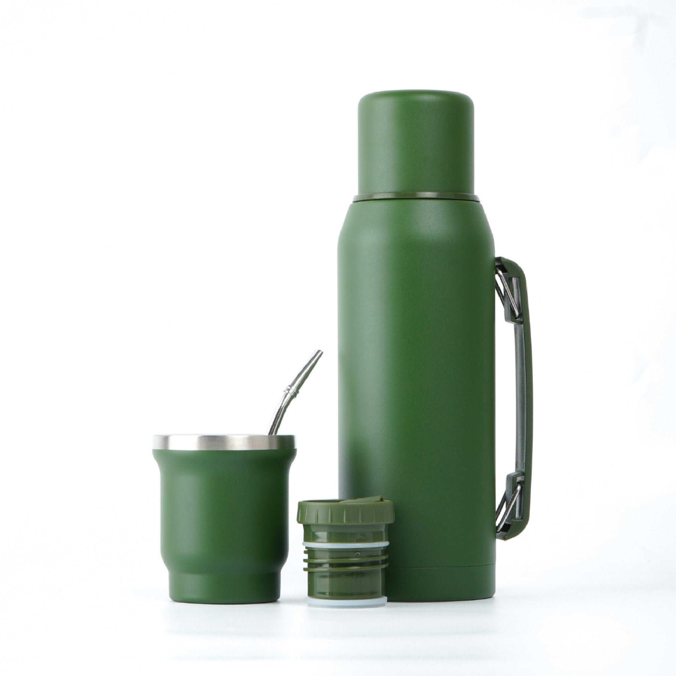 BALIBETOV Kompletny zestaw Yerba Mate – nowoczesna tykwa Mate (266 ml), butelka termiczna z 2 wylewkami (999 ml), 2 słomki Bombilla - zestaw jakości premium, zielona