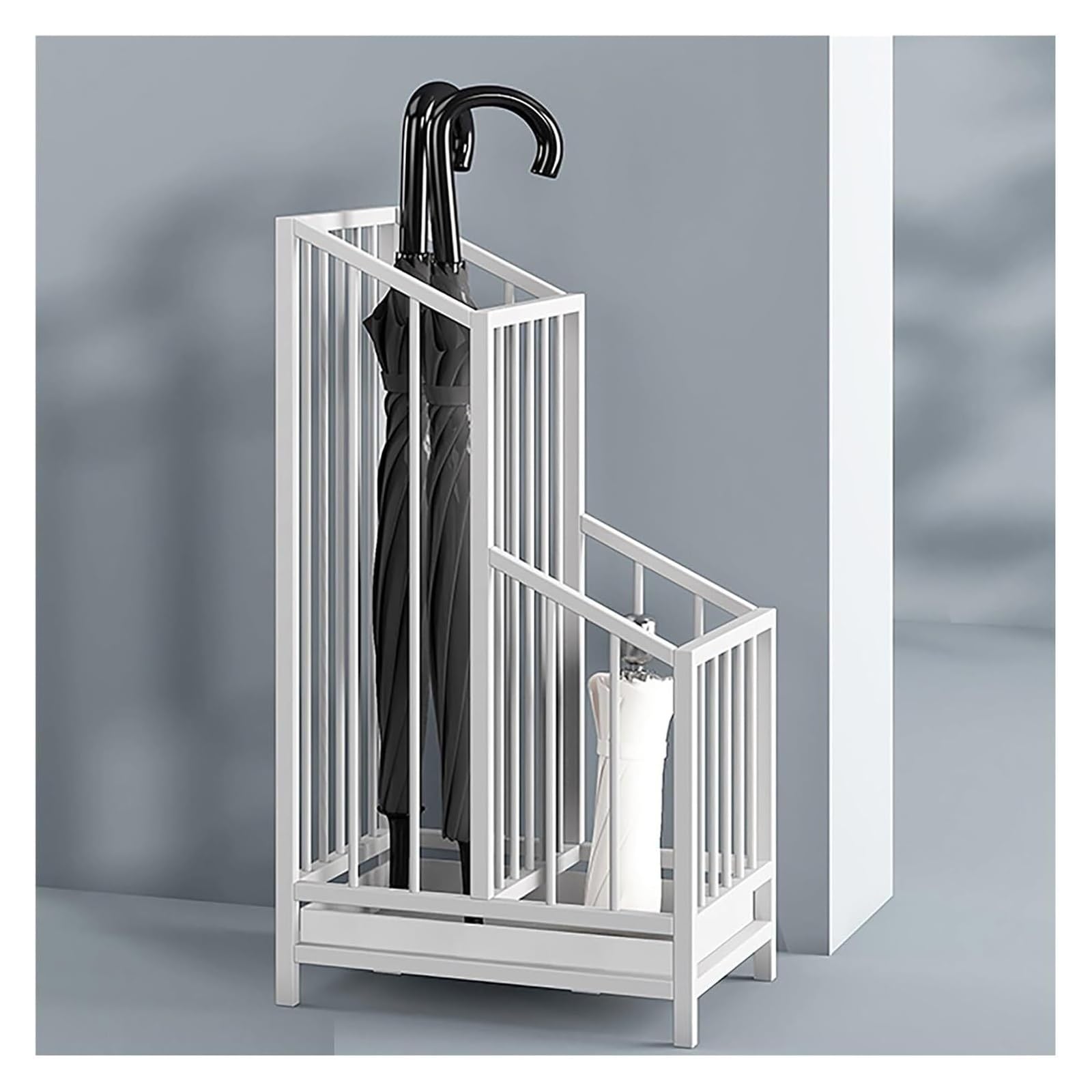 FCXWEVR Metal Umbrella Stand with Drip Tray Freestanding Holder for Entryway Hallway Office & Home Modern for Walking Sticks & Canes (White)