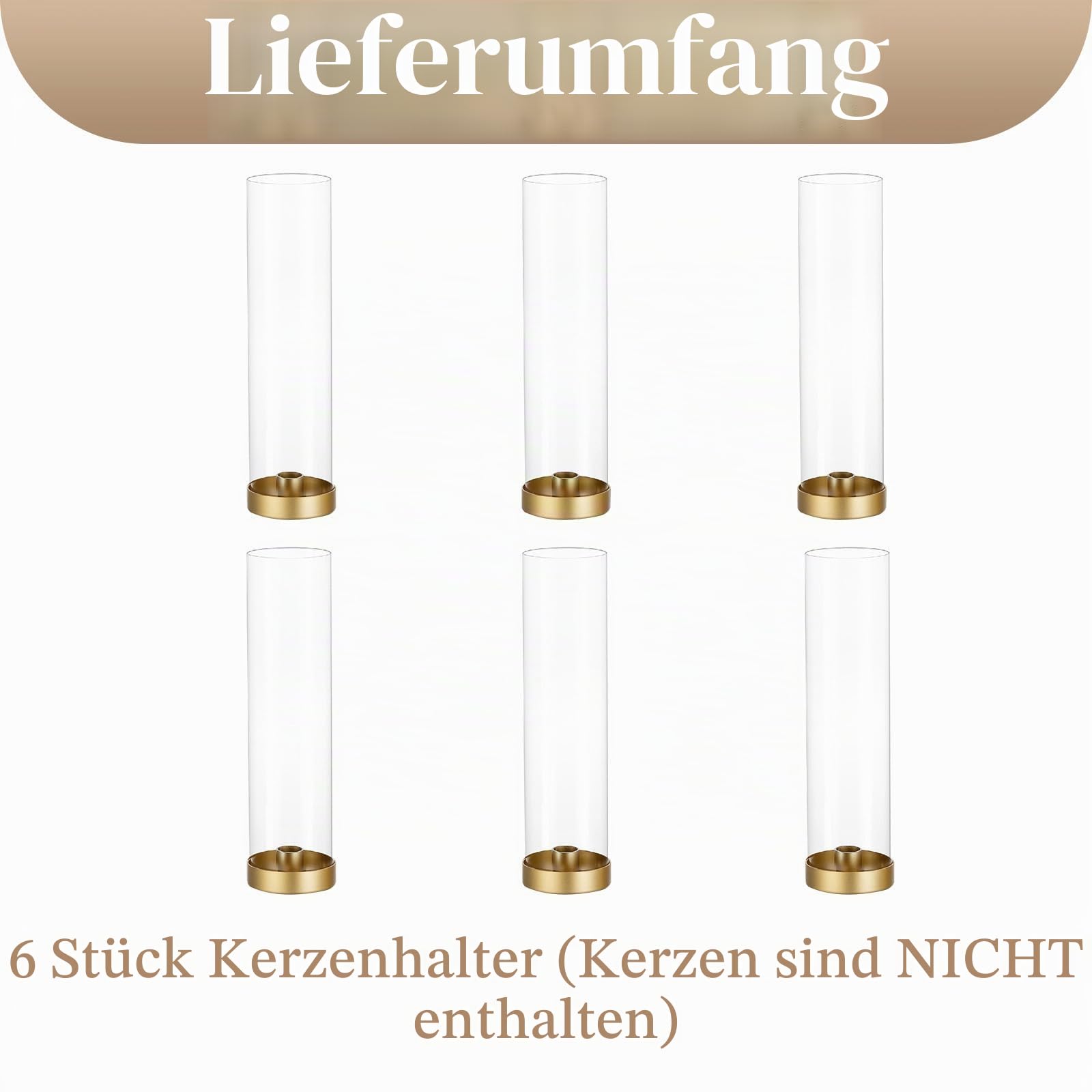 Sziqiqi Kerzenhalter Gold Kerzenständer Metall für Hochzeitstisch Mittelstücke - 30cm Hoch Kerzenständer 6er Set Windlicht Kerzenhalter Stabkerze mit Glas für Esszimmer Kaffee Tischdekoration
