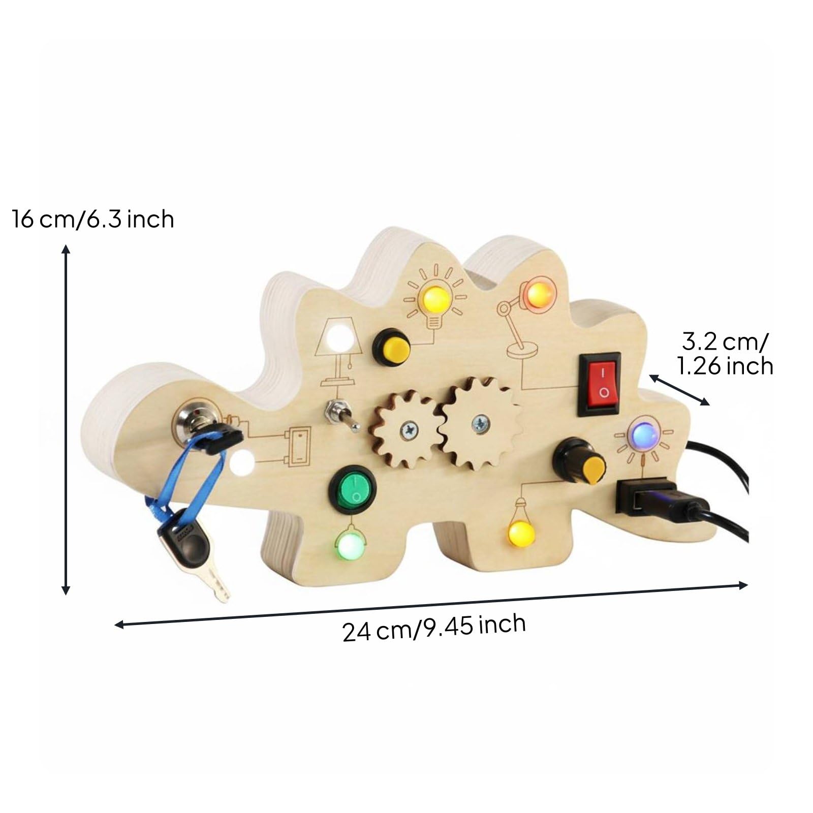 Tavola Educativo con Luci LED Interattivo Pannello Attività Brachiosauro Sviluppo Abilità Motorie Fini Giocattolo per la prima Infanzia per Viaggio, Tavola Puzzle