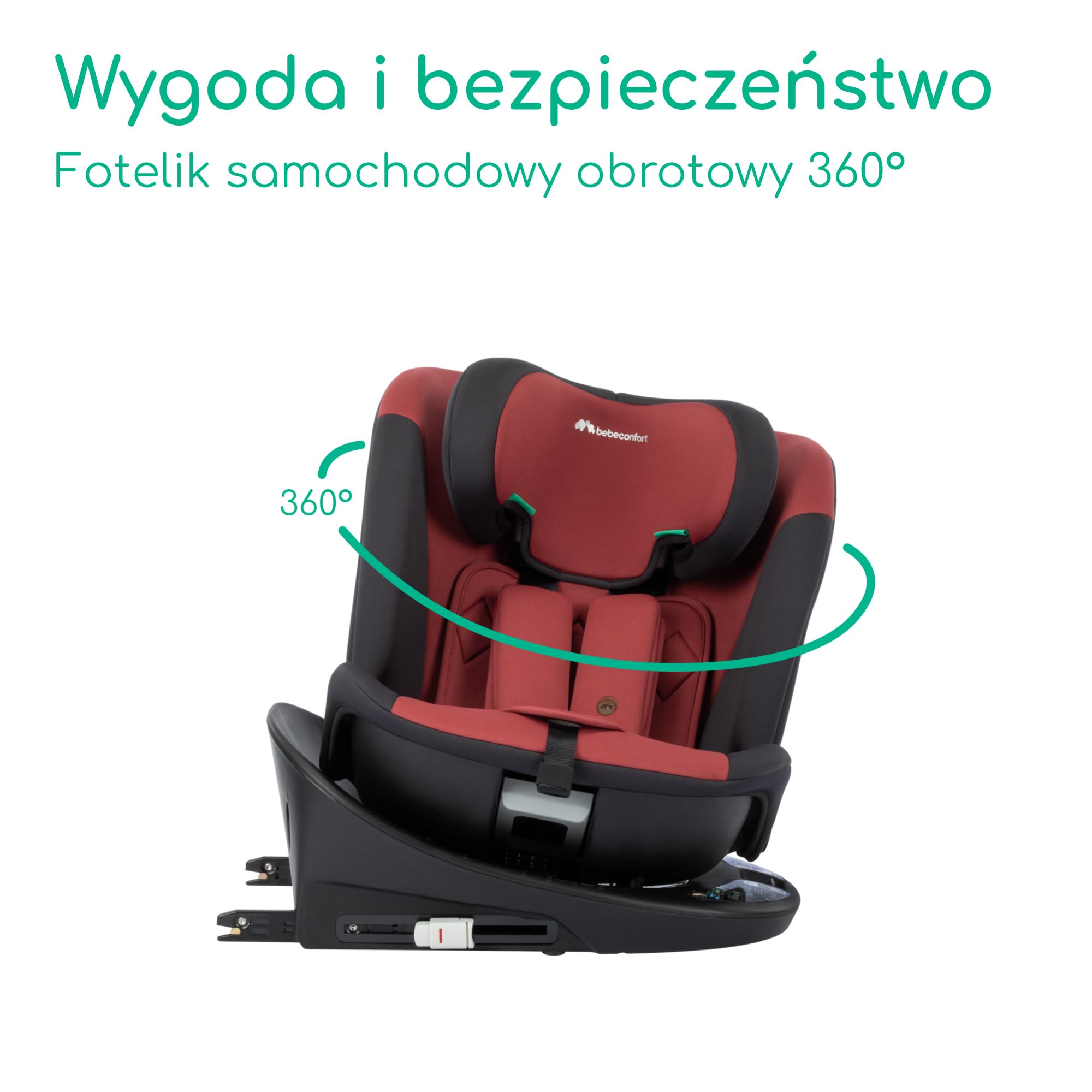 Bebeconfort RevolveFix 360 i-Size, Fotelik Samochodowy 360, 0-12 lat, 40-150 cm, Fotelik z Systemem ISOFIX, Montaż za Pomocą Górnego Paska Mocującego, Obrót 360, 6 Ustawień Odchylenia, Dual Red
