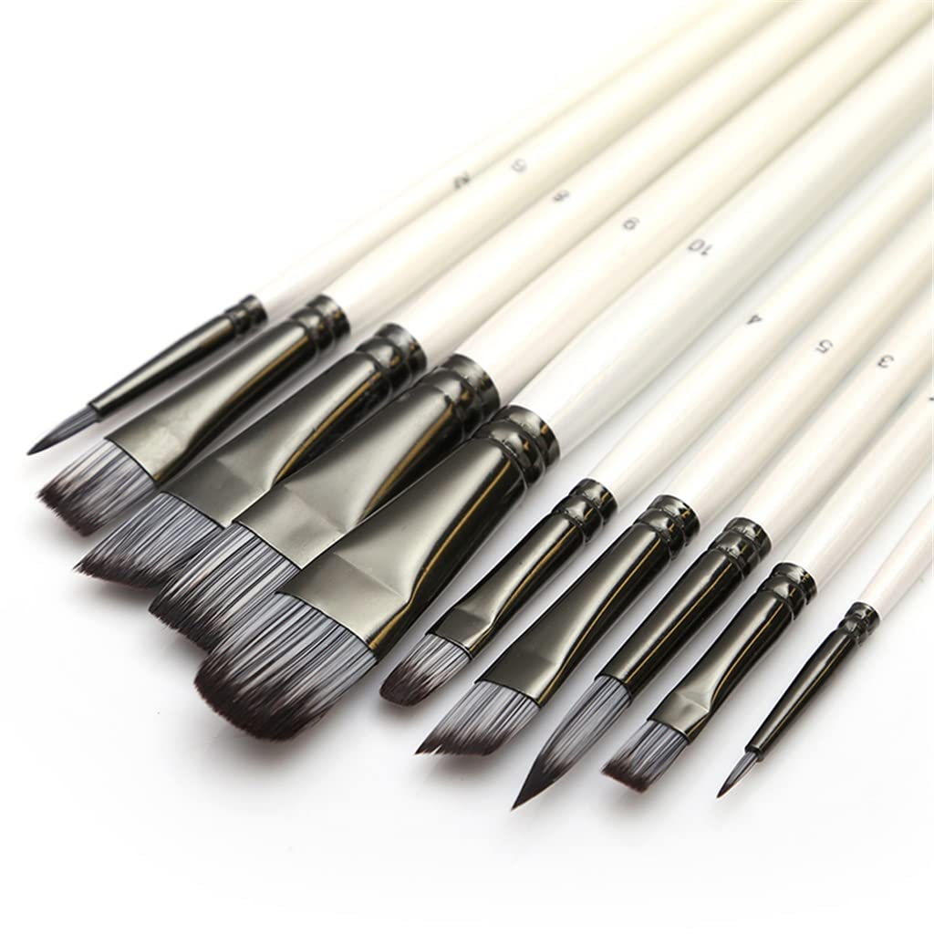 BAtlam Juego de Pinceles para Pintura, para Arte, óleo, Acuarela, Artista, Lienzo, Puntas de Nailon sintético, Paquete de 10