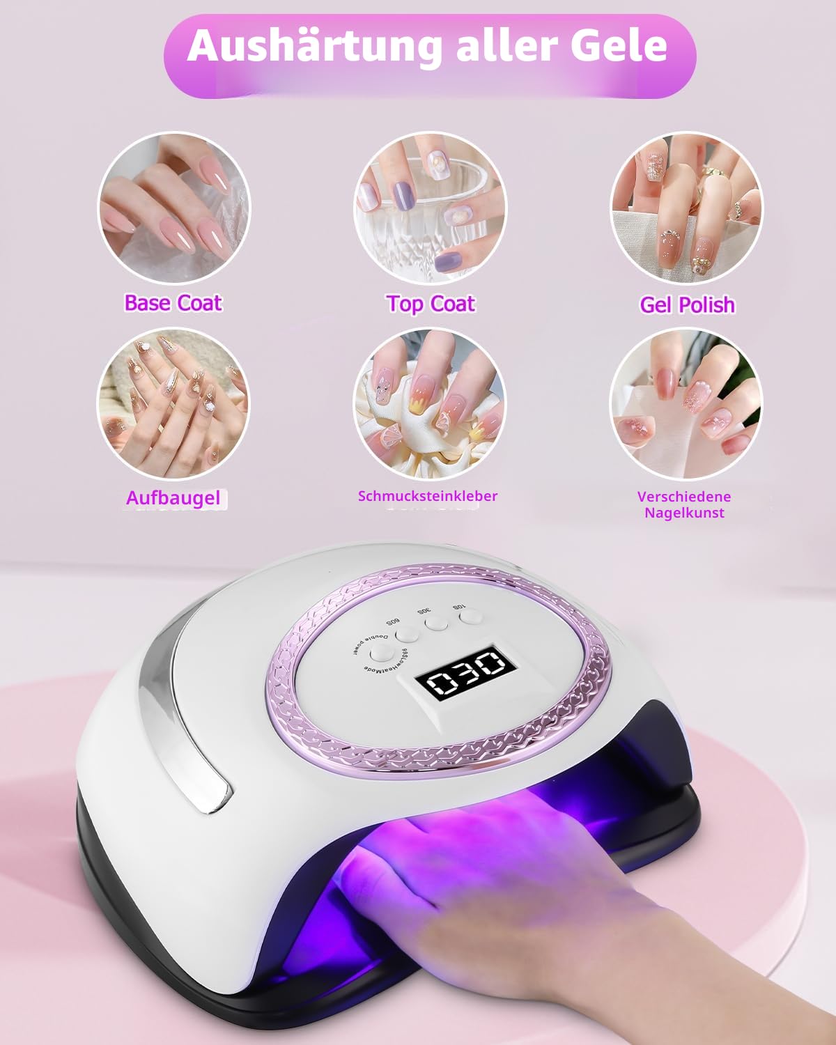 UV LED Lampe für Nägel, 288W Nageltrockner Professionelle Schnell Trocknen Nagellampe mit 66 LEDs 4 Timer LCD Display tragbarer Handgriff und Auto-Sensor, für Finger/Zehennagel und Alle Gel Nagellack