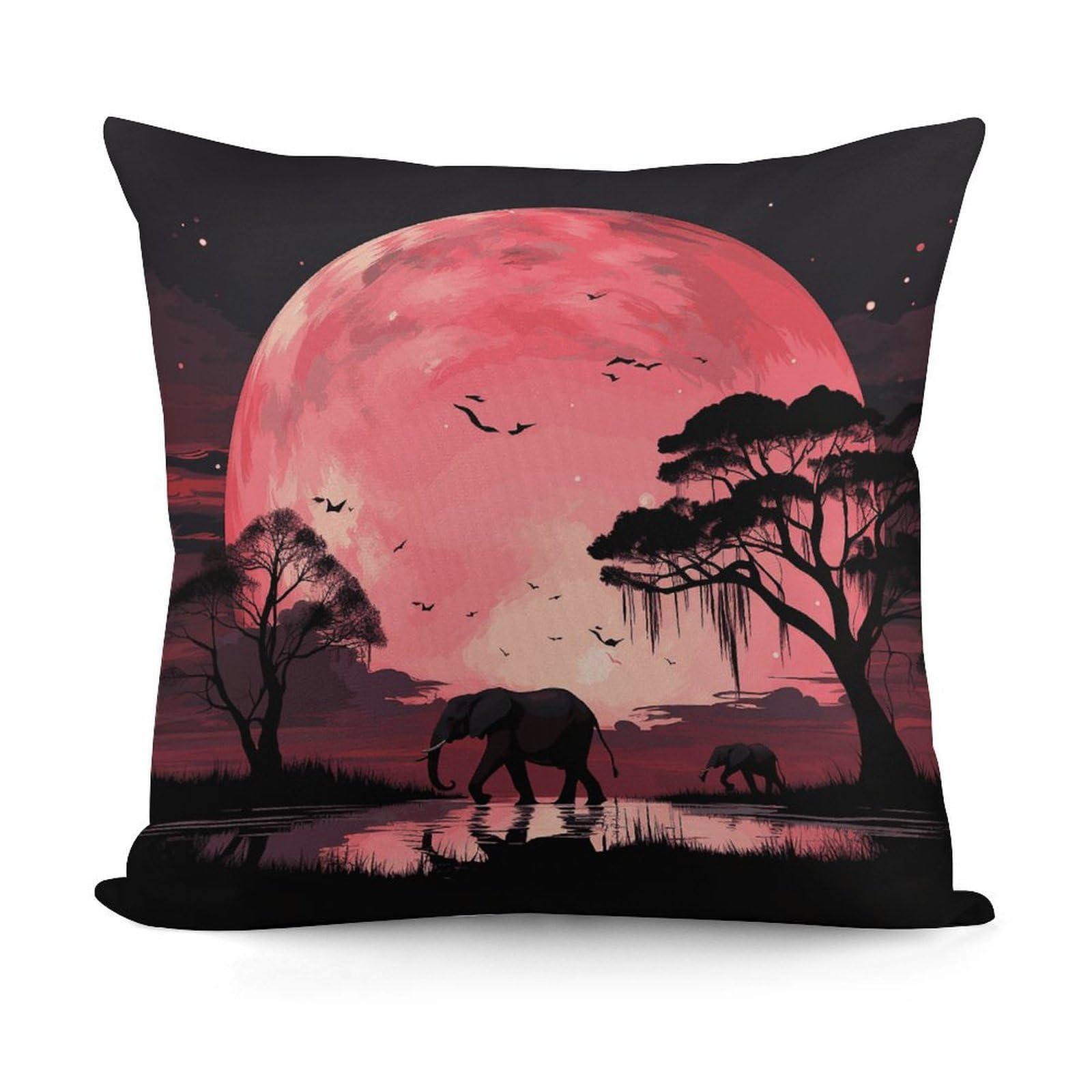 JTREHY Pink Moon Elephant Pillow Covers Decorative Throw Pillow Covers Soft Decor Couch Cushion Case Modern Square Pillow Cases Summer Pillow Cover for Sofa Living Room 18x18 in