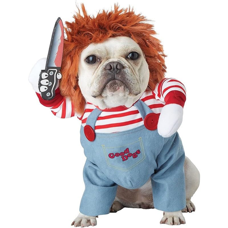 KUMSODE Halloween Hundekostüme für Hunde Wig and Knife,Lustige Chucky Hundekleidung Puppe Halloween Cosplay Kostüm (S)