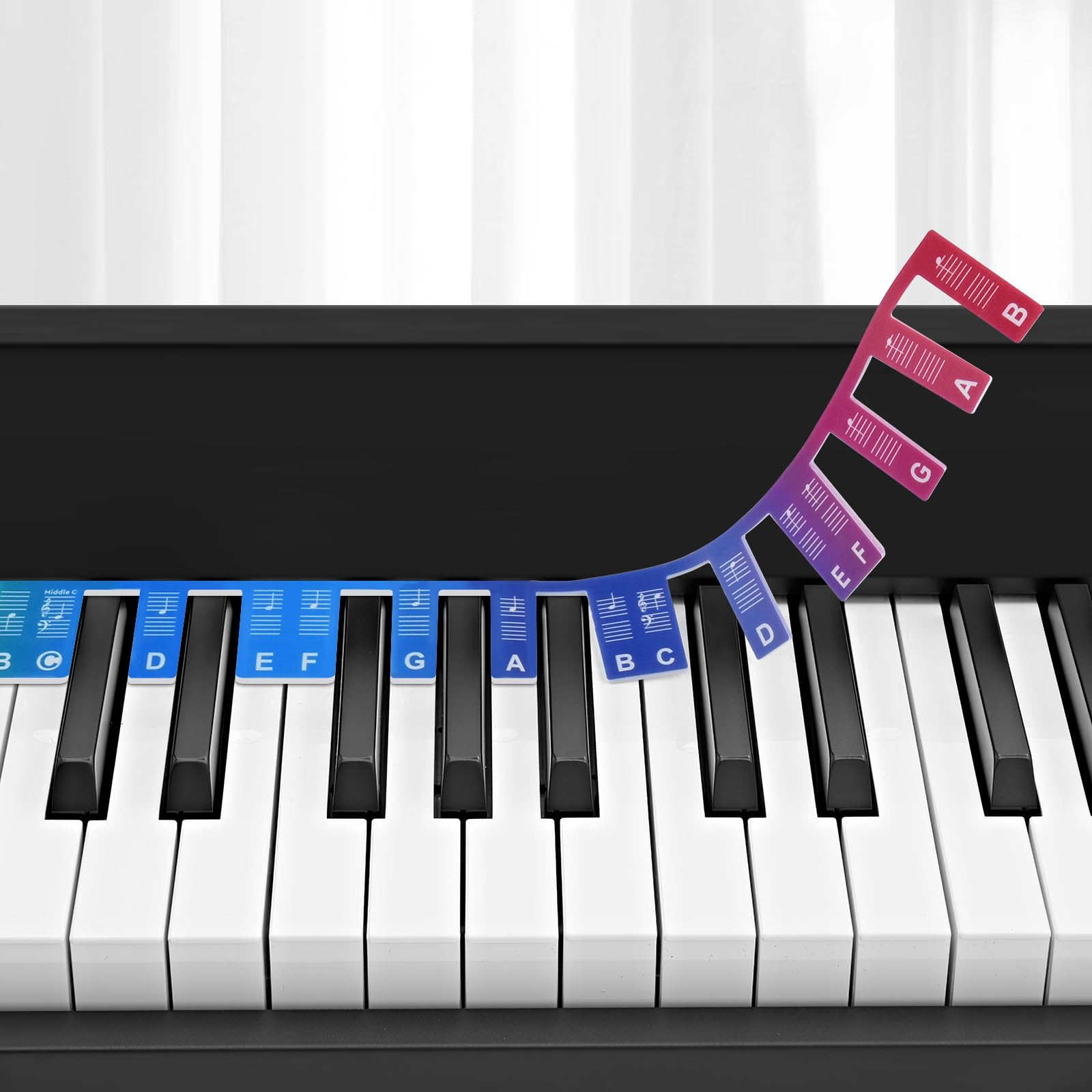 BROTOU Removable Piano Keyboard Stickers, 88/61 Key Full Size Piano Keyboard Note Labels Reusable Piano Notes Guide for Beginner Comes with Box (88-Keys Rainbow)