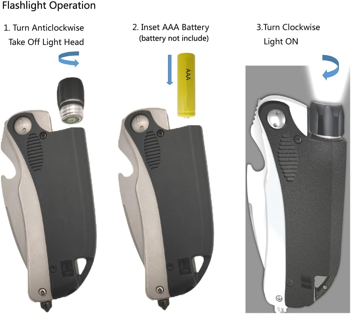 Led Mini Flashlight 6-in-1 Utility Folding Pocket Knife with Bottle Opener Glass Breaker Buckle Whistling Multi-Function Emergency Tool for Hiking Survival Camping Hunting