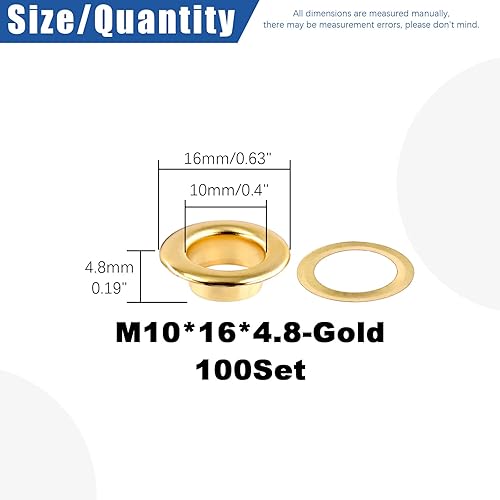 Miniatura 2 de Glarks Kit de ojales gruesos de metal dorado de 0.394in con arandelas para tela, lienzo, cortina, ropa, reparación de cuero