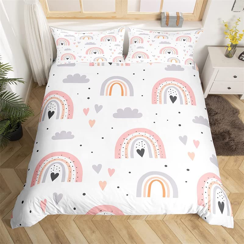 MDKLXIDF Fundas Nordicas Cama 105 Arcoiris Blanco Juego de Funda de Edredón Infantil Jóvenes con Cierre Cremallera, Microfibra Impreso Funda Nórdica 180x220cm y 2 Fundas de Almohada 50x75cm