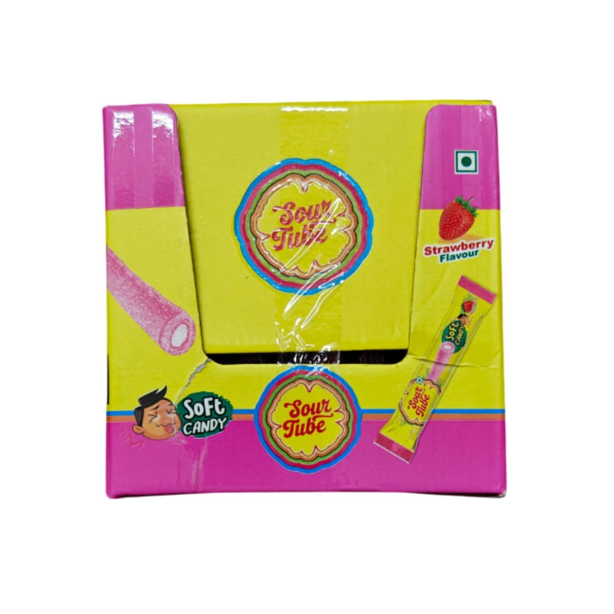 Sour Candy Tube Strawberry Flavour | 40 Pcs | 560g Soft & Chewy Toffee Pouch | Tangy Sweet Candy Tubes for Kids & Adults | Ideal for Party Packs, Birthday Return Gifts & Travel Snacks 4
