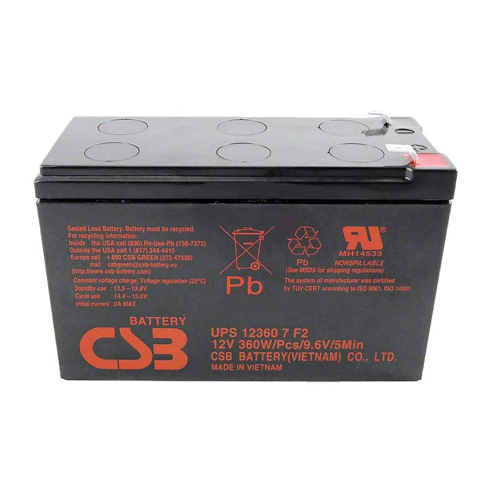 CSB UPS123607F2, Batteria AGM ermetica ricaricabile al piombo 12v 360W per UPS, Faston 6,3mm.
