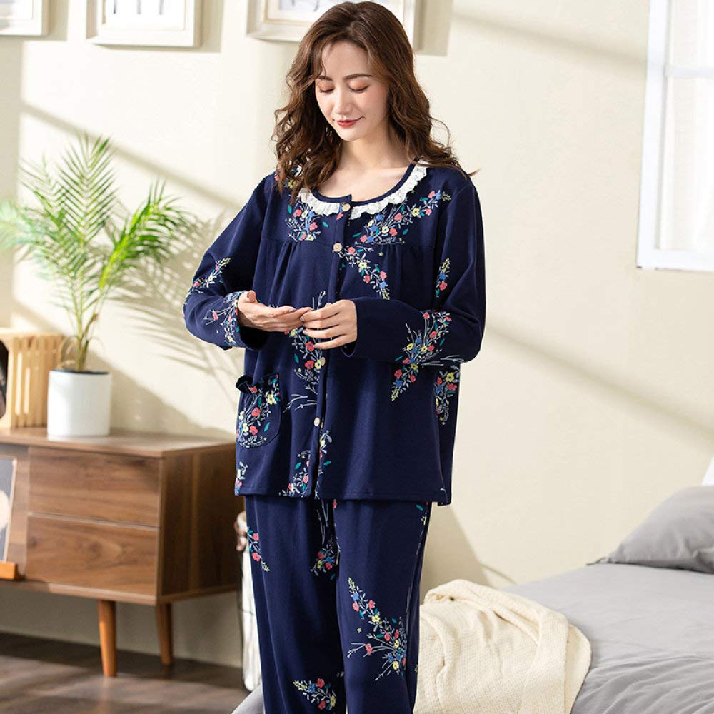 Conjunto De Pijamas De Mujer,Conjunto De Pijama De Algodón Suave Con Estampado Elegante,Conjuntos De Pijamas Con Botones,Ropa De Dormir De Manga Larga,Cómoda Ropa De Dormir De Talla Grande,Regalo P