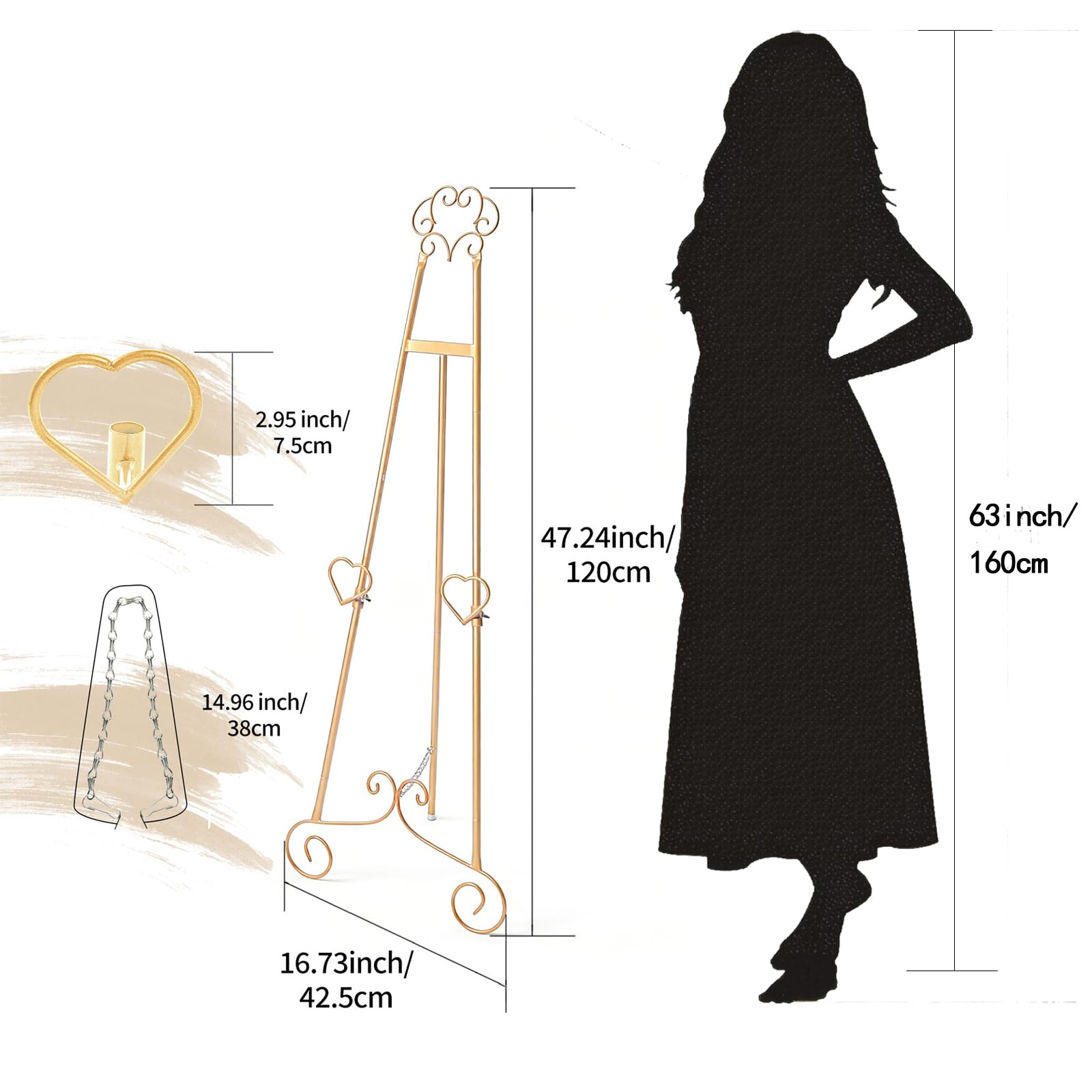 Goldene Staffelei für Schilder, robuste Metall-Staffelei mit Aufbewahrungstasche, perfekt zum Präsentieren von Bildern, Kunstwerken, Bilderrahmen, Hochzeitsschildern usw