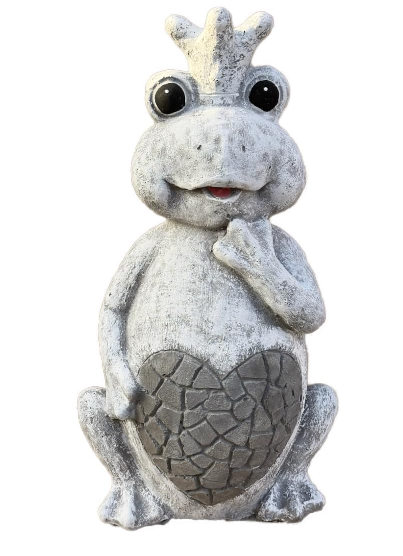 stoneandstyle Froschkönigin mit Krone, Frostfester Steinguss, Grau, 45 cm Höhe, 12,5 kg, Frosch