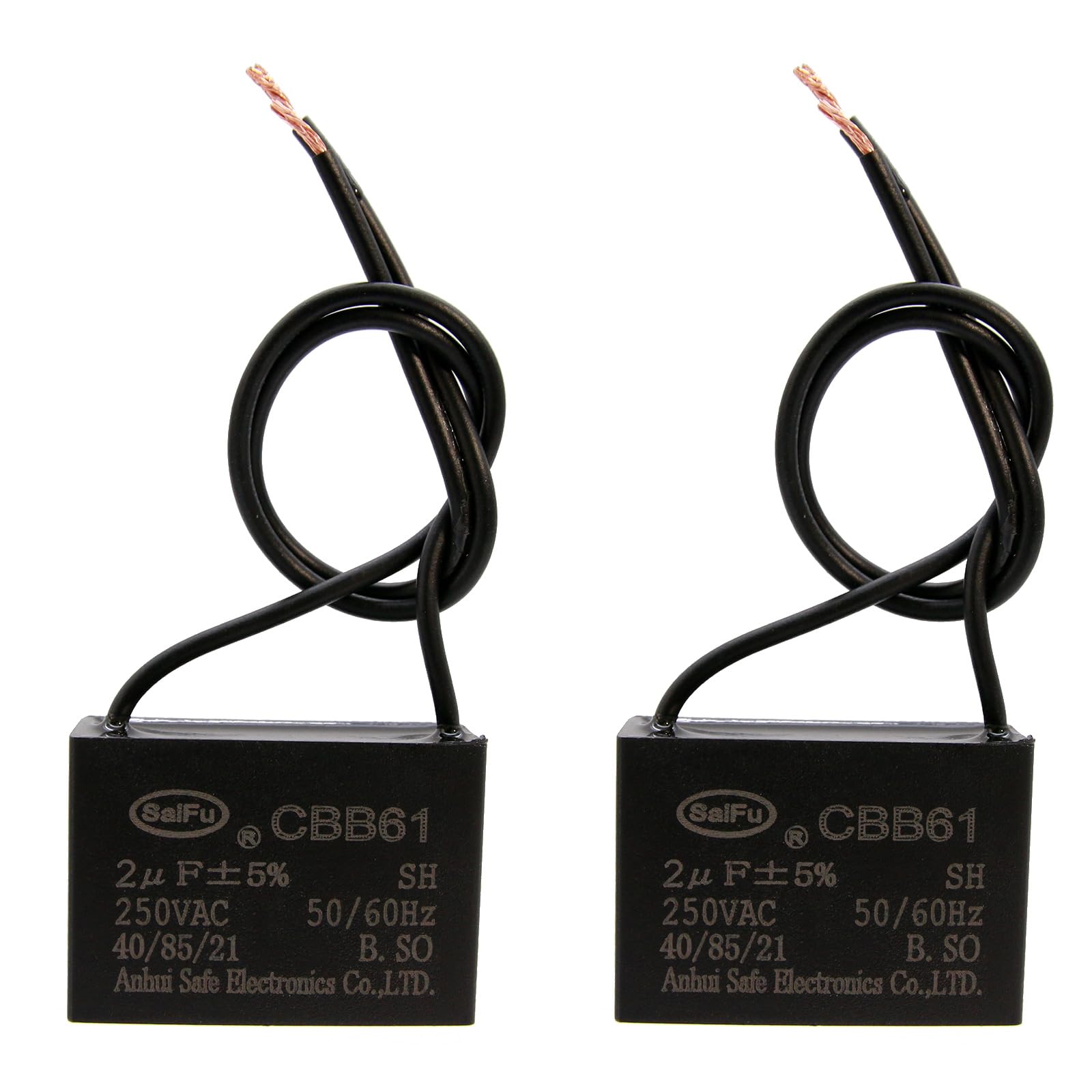 CBB61 2uf 2-Wire 250V AC Ceiling Fan Capacitor - Pack of 2-50/60 Hz - Polypropylene Film Capacitors Compatible with Electrical Power Relay Connecting