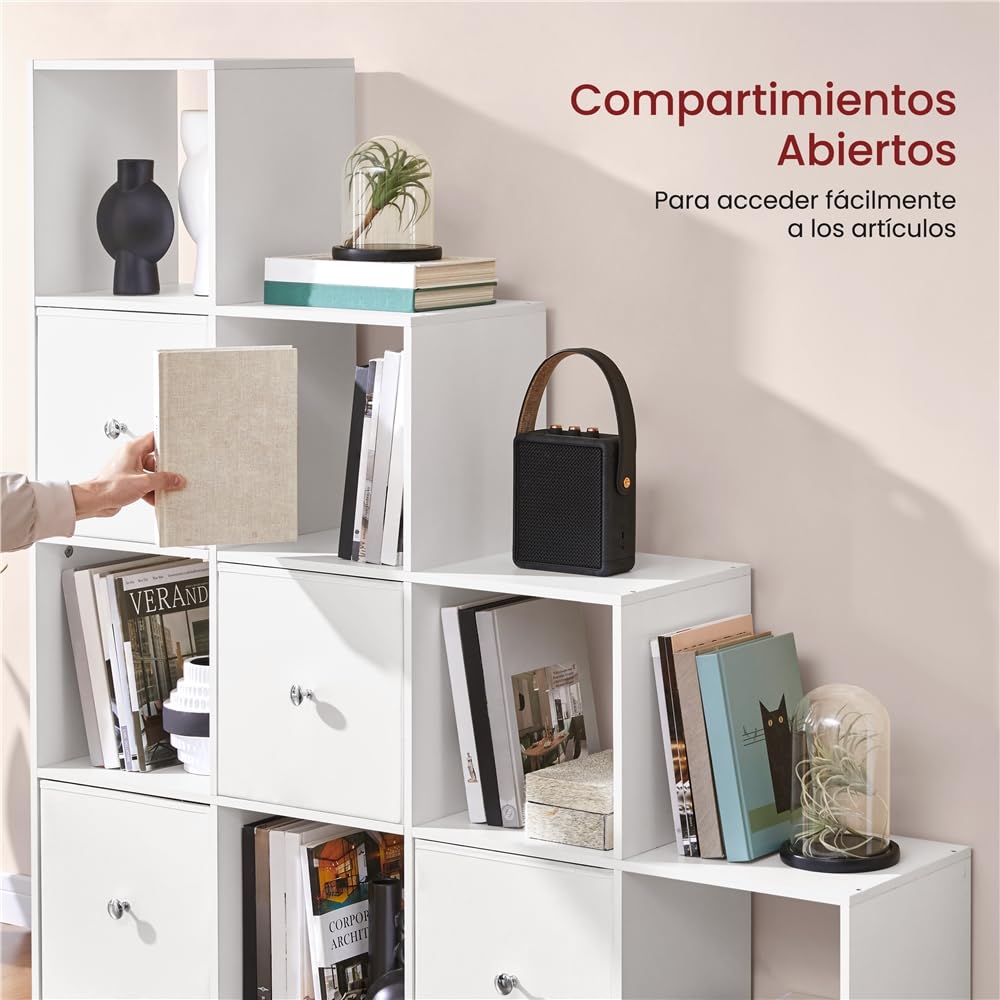 Yaheetech Estantería Librería de Pie Estantería Modular 10 Cubos | Estanteria Escalonada de Biblioteca Organizador Cubos Libreria Abierta Oficina, Salon y Estudio 128x29x128 cm Blanco