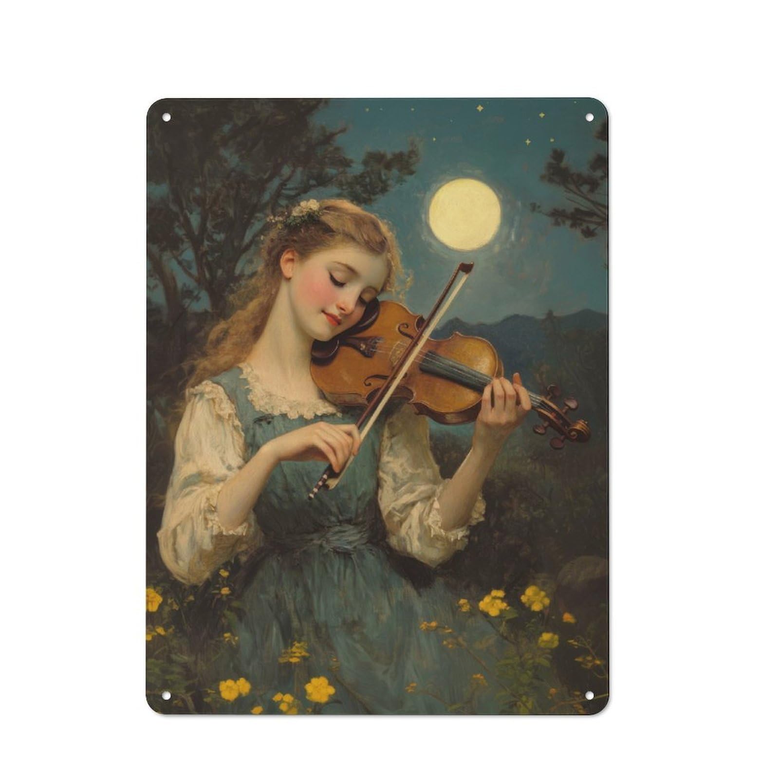 Junmoney Moonlight Violinist Tin Sign 40X30cm With For Bar Or Restaurant, Retro Decor, For Garage, Workshop And Man Cave Decoration