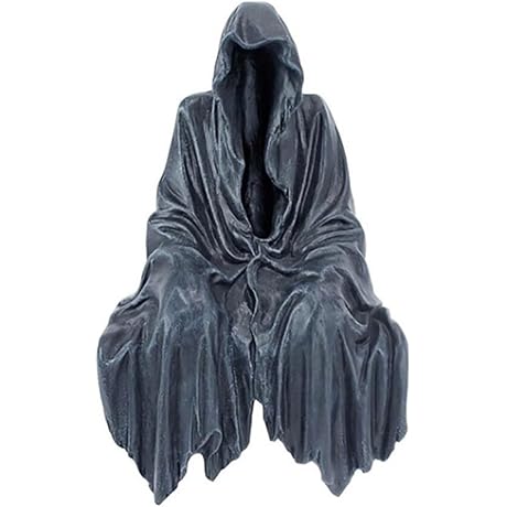 GJFASGF Grim Reaper Sitting Statue: Sinister Gothic Decor for Halloween