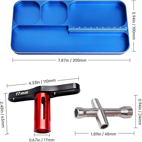 Miniatura 2 de Bandeja de tornillos RC de aluminio y llave de rueda de 0.669 in y llave hexagonal cruzada pequeña, juego de herramientas de reparación RC para 1/24
