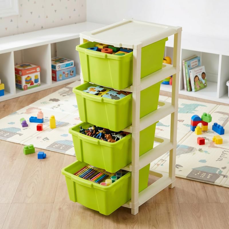 Image of Kavira Plastic Drawer Storage Tower - Space Organizer|Green,4 Layer