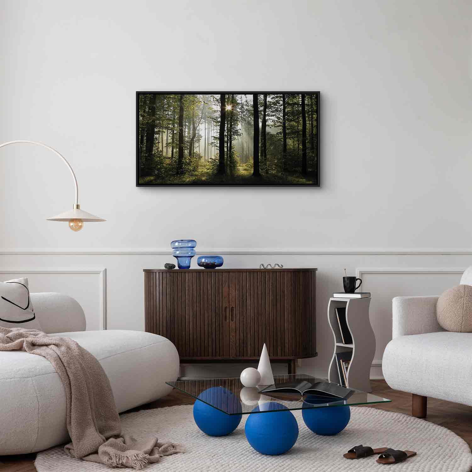 murando - Leinwandbild Wald schwarzer Holzrahmen, 140x70 cm, Schlafzimmer | Hochwertige Leinwand, sofort aufhängbar, ideal fürs Wohn- oder Schlafzimmer, wasserfest und lichtecht, langlebig, stilvoll