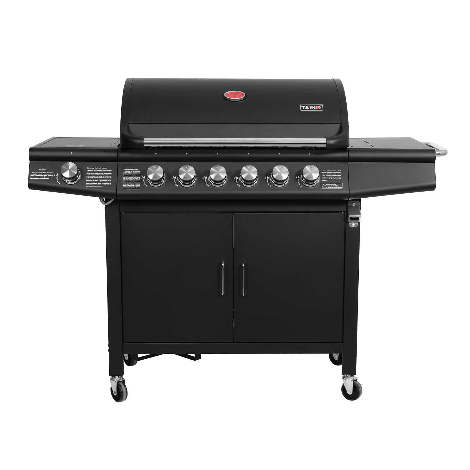 TAINO RED 6+1 Gasgrill Grillwagen BBQ Edelstahl-Brenner Gasgriller Seitenkocher 6 Brenner