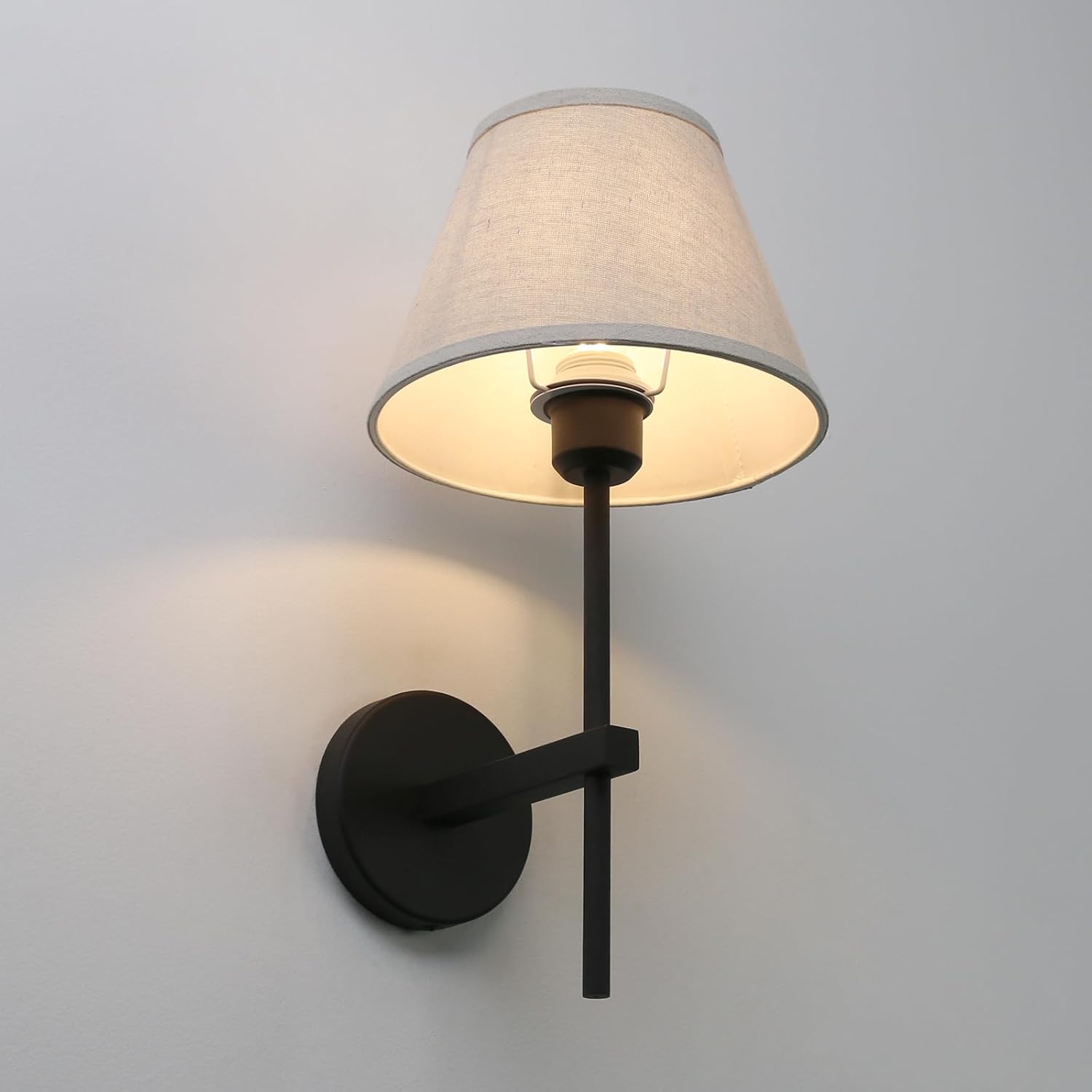 Pathson Vintage Linen Wall Sconce Big Flared Fabric Lampshade, Hardwired Wall Vanity Light Fixture Upwards Install, Indoor Bedside Lamp Victorian Decor for Living Room, Stairwell, Fireplace, Foyer