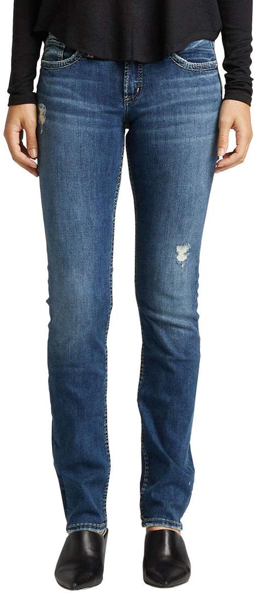 Silver Jeans Co. Women's Suki Mid Rise Curvy Fit Straight Leg