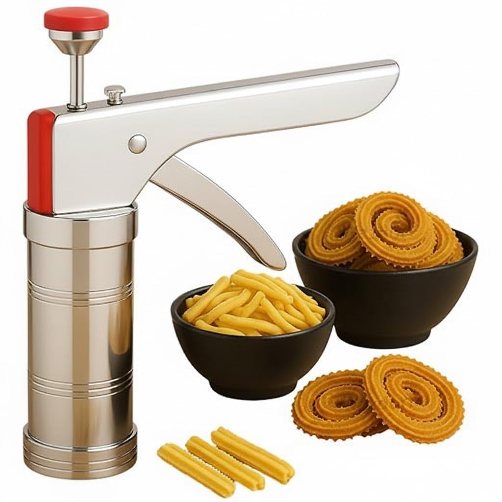 Premium Stainless Steel Murukku Maker Machine Idiyappam Maker Chakli Maker Machine Steel Sev Maker Machine for Home Noodles Maker Namkeen Maker Machine Ultra-Durable (SET OF 1)
