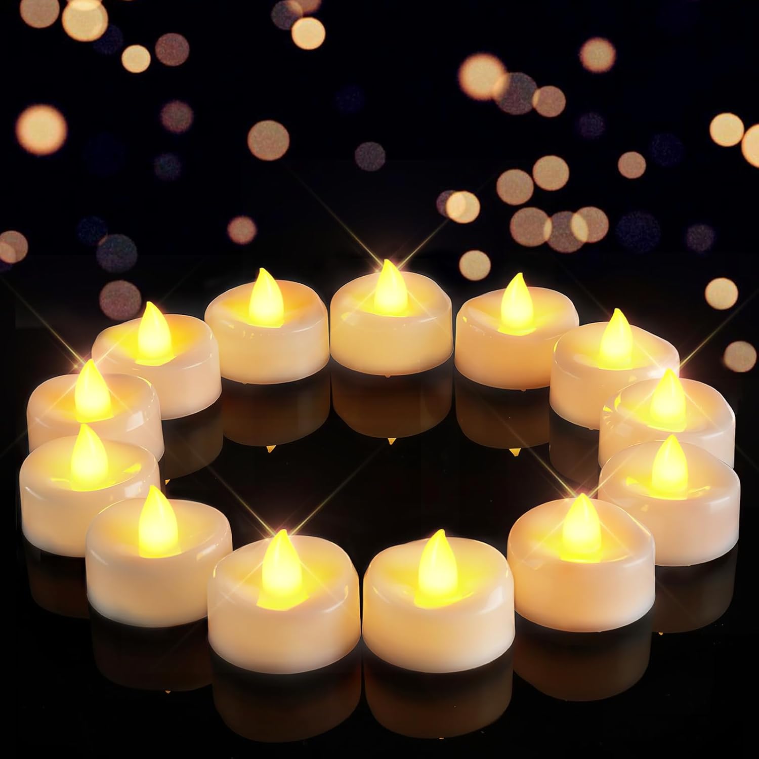 Flameless Candles, 100-Pack Tea Lights Candles Battery Operated Bulk, Flameless Tealight Candles, LED Tea Lights for Christmas Halloween Wedding Fall Decor, 1.5'' D X 1.25'' H, Warm Yellow Warm Yellow 100-Pack