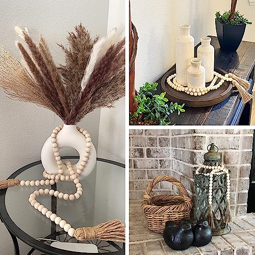 Needomo Farmhouse Decor Wood Beads Garland, 58 Inch Wooden Beads For Boho Home Decor With Tassels, Rustic Country Decor For Table, Wall, Shelf, Tray, Vase, Living Room, Bedroom, Summer #TOP4