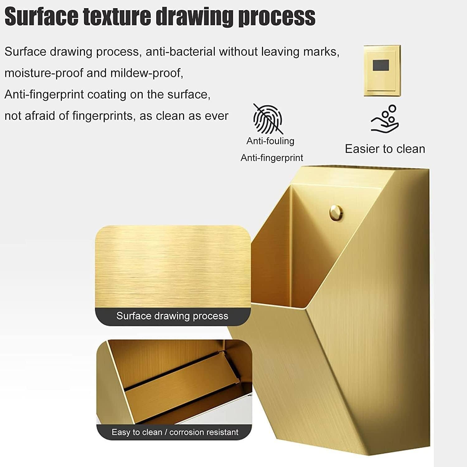 Orinatoio, orinatoio da Parete per Uomo, orinatoio in Acciaio Inox, orinatoio con sensore Intelligente antispruzzo, per scuole/bagni pubblici Gold-Urinal