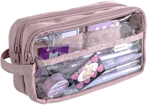 Miniatura 8 de Estuche estético para lápices, estético, estacionario, kawaii, lindo estuche transparente grande (azul)