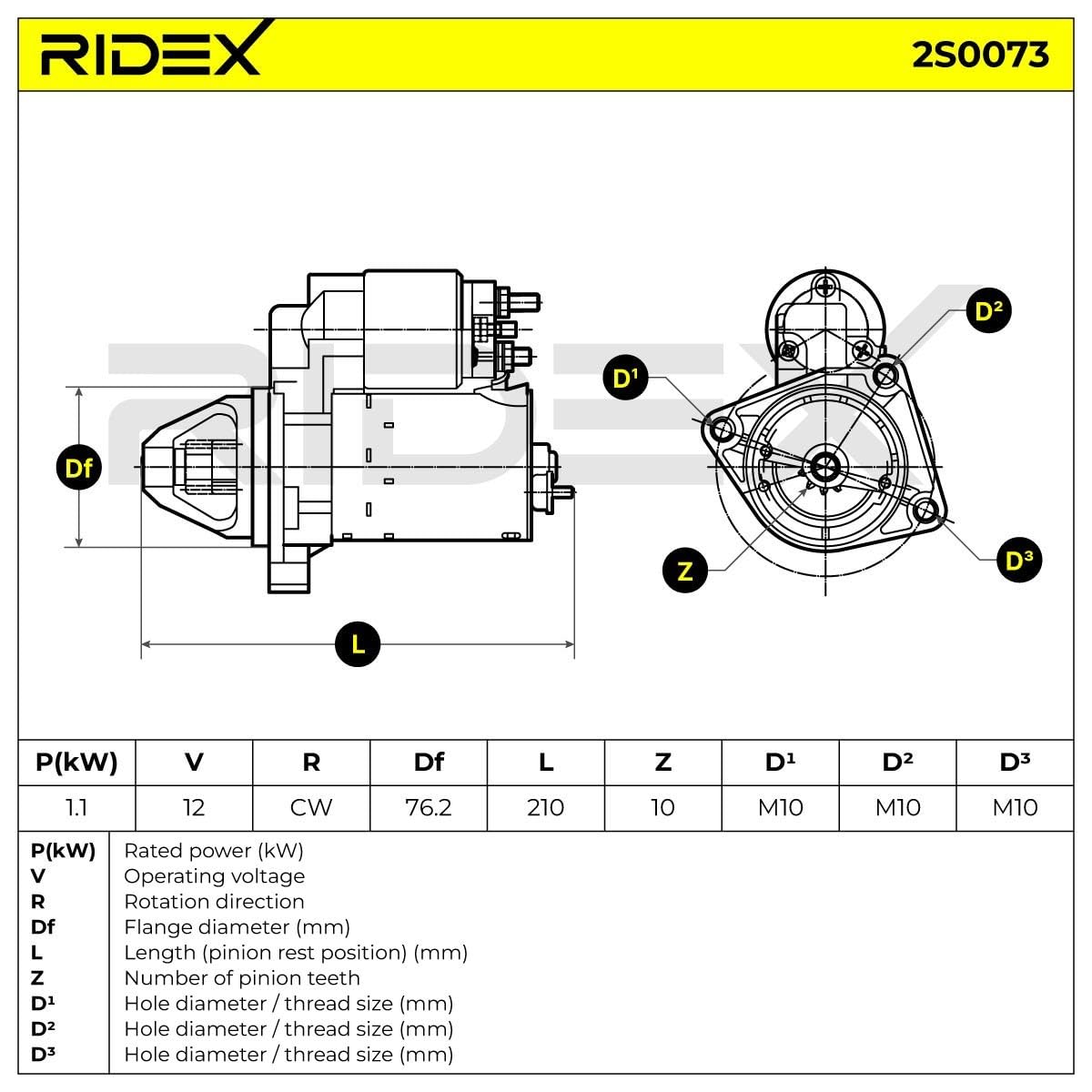 RIDEX 2S0073 Motorino avviamento Compatibilità con FORD Fiesta Mk6 Hatchback JA8, JR8