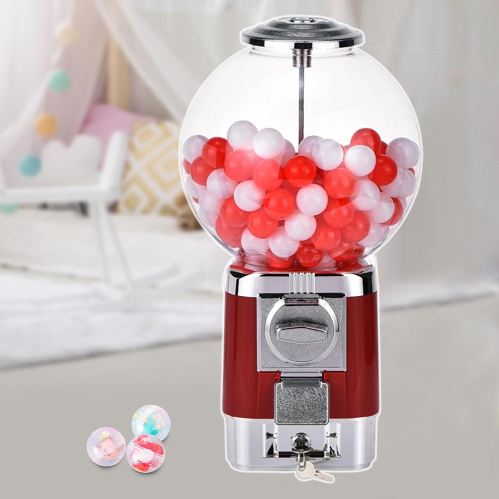 Candy Gumball Vending Machine, Candy Machine Dispenser For Business, Capsule Toy/Snacks Vending Machine Dispenser, For Subway Entrances, Retail Stores,Red