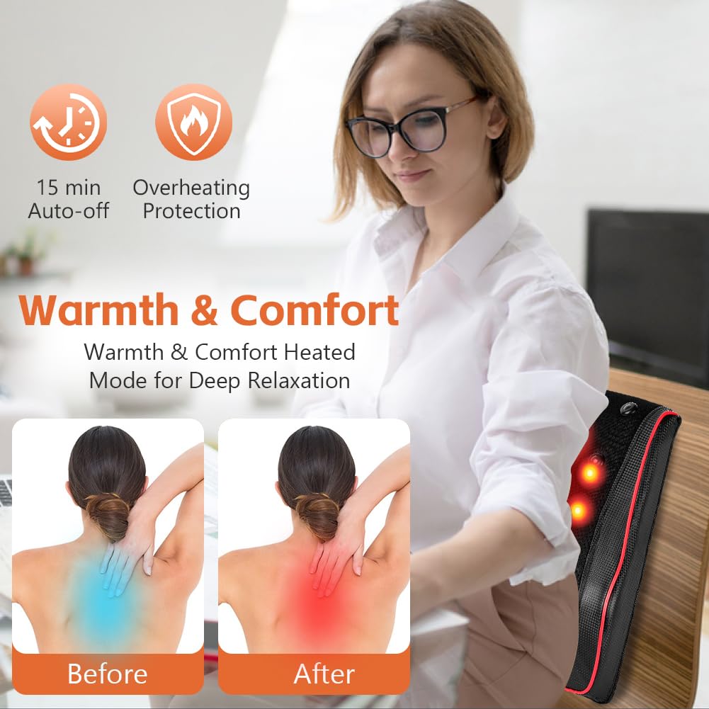 Masajeador Cervical y Espalda con Calor y Vibración, Almohada Masajeadora Eléctrica de Amasado 3D