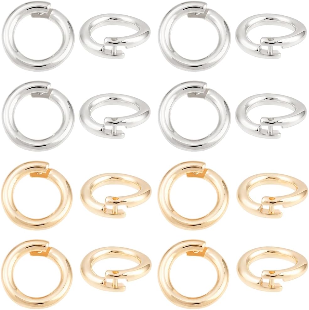 Beebeecraft 20Pcs 2 Colors Locking Jump Rings OD 10mm ID 6.5mm Small 14K Gold & Platinum Plated Brass Round Split Jump Ring Open O Connector for Jewelry Making Necklaces Bracelets (3mm Thick)