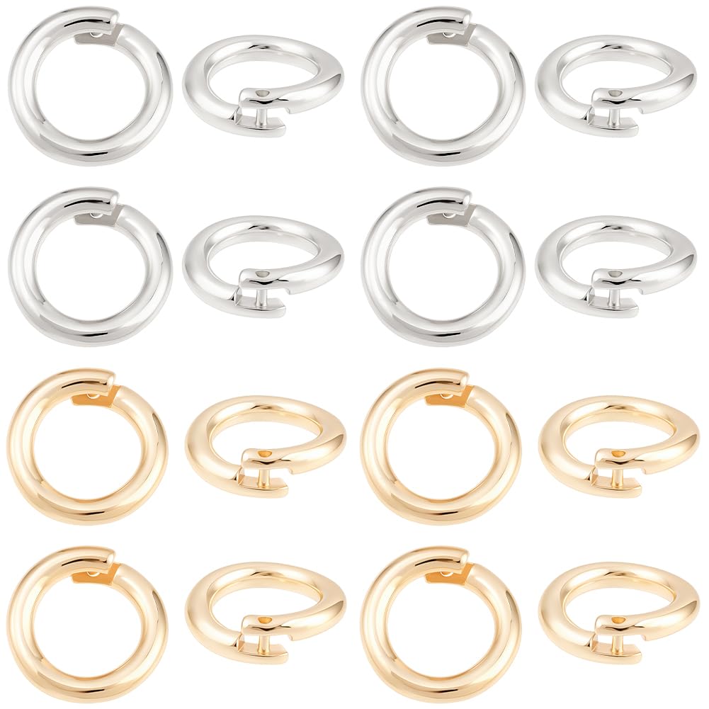 Beebeecraft 20Pcs 2 Colors Locking Jump Rings OD 10mm ID 6.5mm Small 14K Gold & Platinum Plated Brass Round Split Jump Ring Open O Connector for Jewelry Making Necklaces Bracelets (3mm thick)