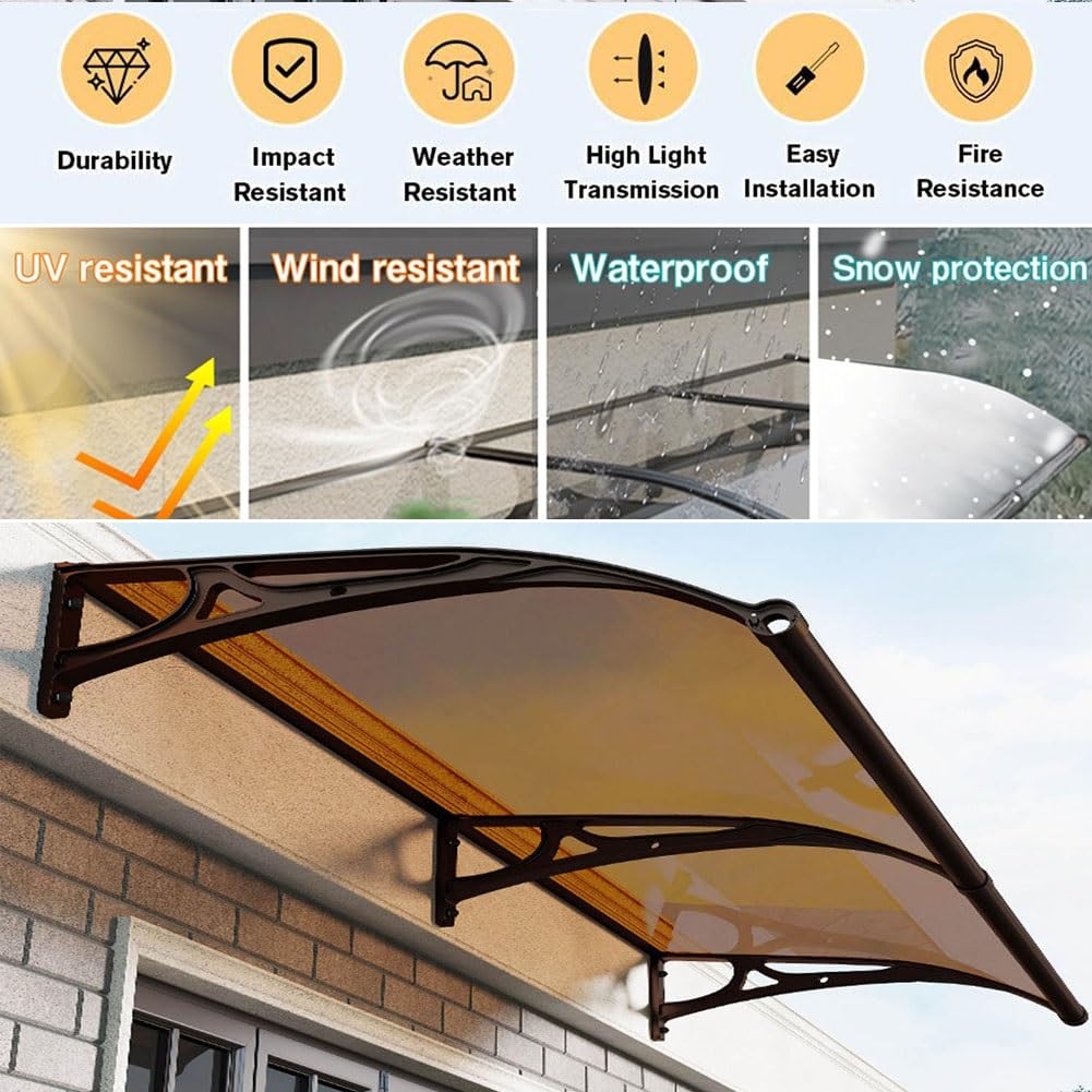 Zewnętrzna markiza na patio do drzwi i okien, ochrona przed promieniowaniem UV i deszczem, podkładki pod drzwi wejściowe z poliwęglanu, 100 x 120 cm, stylowa osłona przeciwsłoneczna