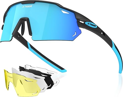 Miniatura 9 de X-TIGER Gafas de ciclismo polarizadas con 5 lentes intercambiables, MTB ciclismo, béisbol, correr, deportes, para hombres y mujeres
