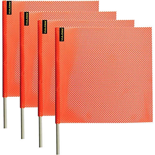VULCAN Safety Flag with Dowel - Bright Orange - Jersey Mesh Construction - 18 Inch x 18 Inch - 4 Pack