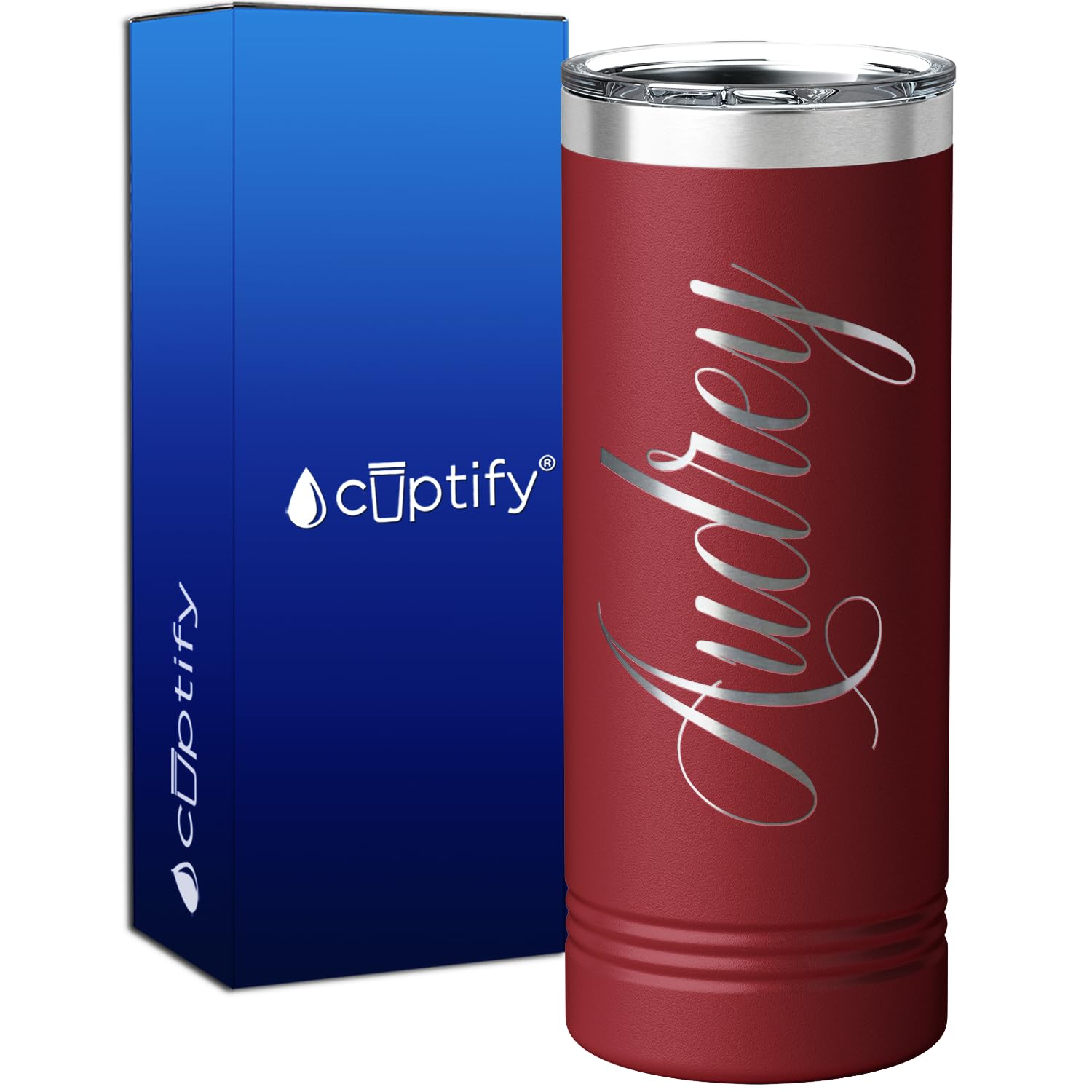 Personalized Skinny 22 oz with Lid on Maroon Customized Laser Engraved Cup Gift Stainless Steel Vacuum Insulated Mug