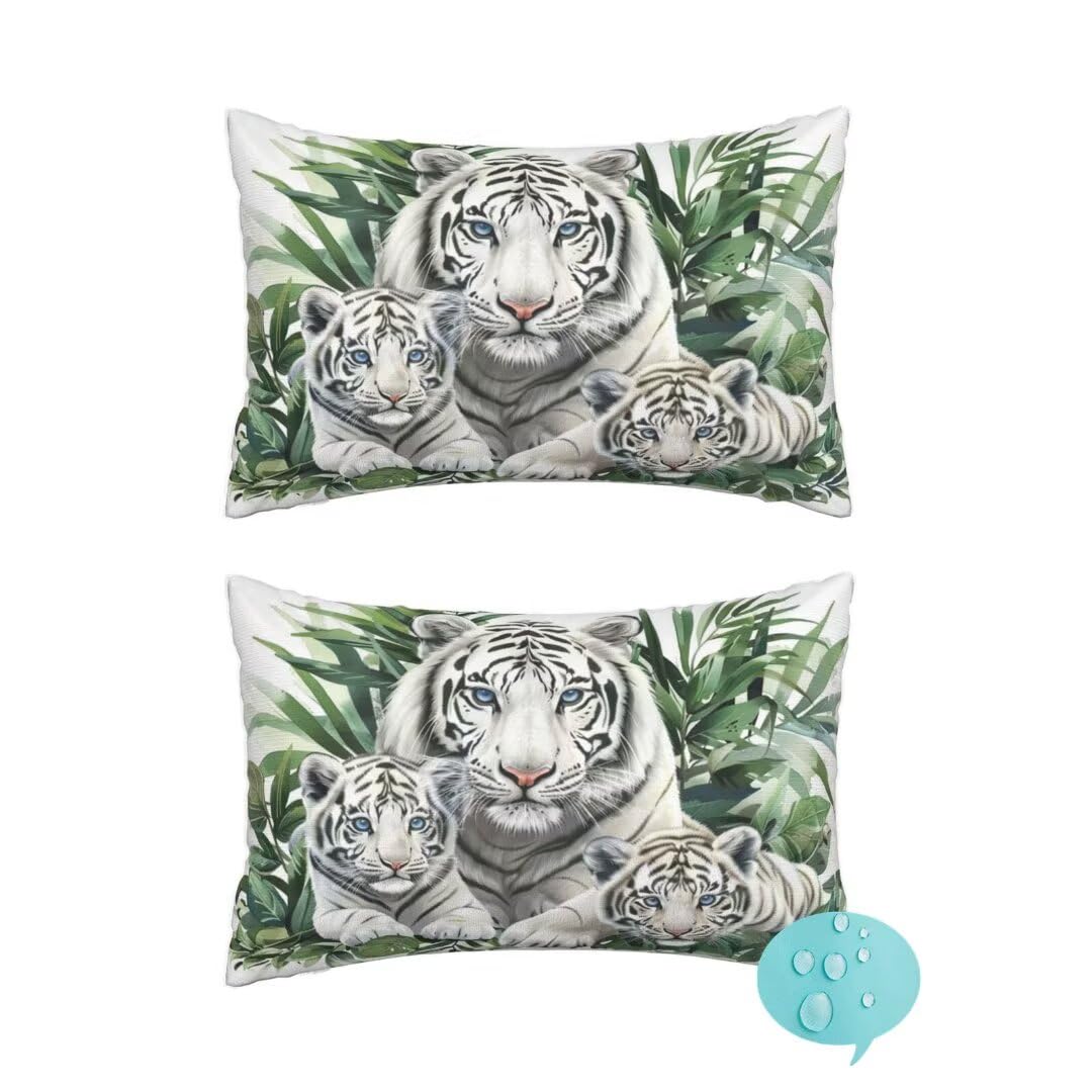 Outdoor Kissen Wetterfest 2 Stück Dekokissen Gartenkissen, Wetterfest Outdoor Kissenbezüge 60x80 cm, Rechteckig Outdoorkissen Lendenkissen Zierkissenbezüge für Garten Patio Balkon (Niedlich Tiger) -J5